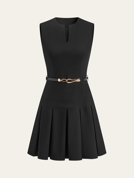 Commense Dresses & Skirts - Commense Sleeveless Keyhole-Neck Pleated Black Mini Dress (No Belt inc) Size XL